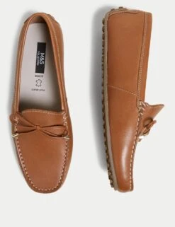 Wide Fit Leather Bow Boat Shoes -M&S SD 01 T02 8496W VS X EC 1