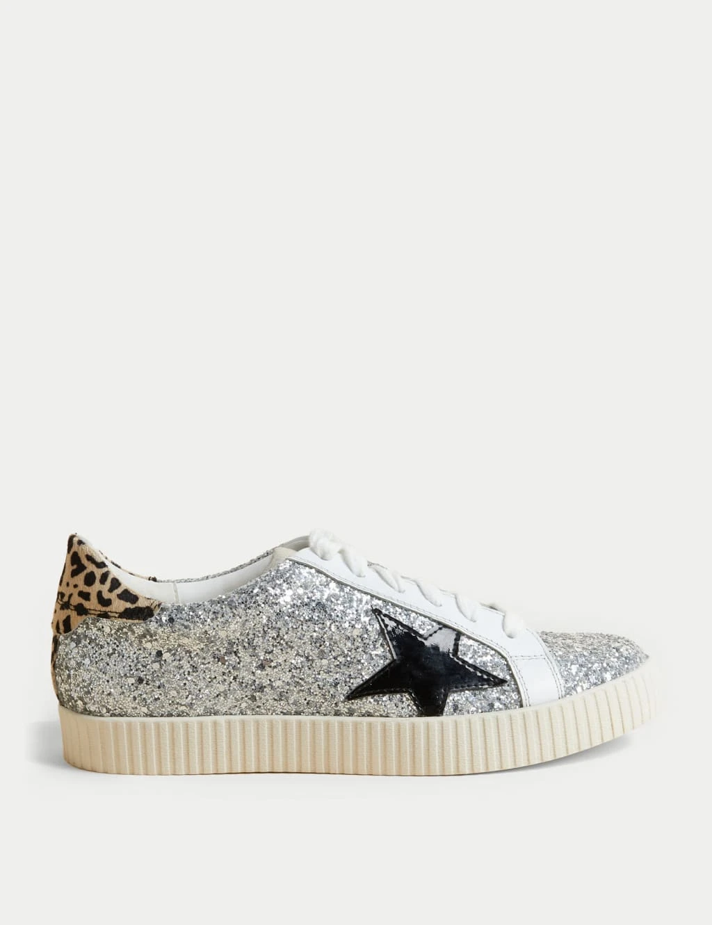 Leather Lace Up Glitter Star Trainers 3 Leather Lace Up Glitter Star Trainers