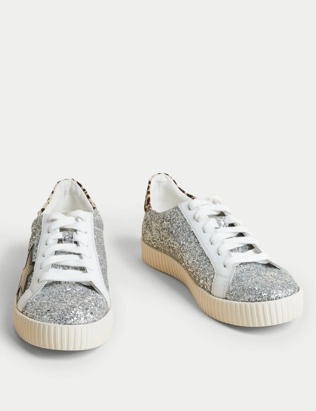 Leather Lace Up Glitter Star Trainers 4 Leather Lace Up Glitter Star Trainers - Image 2