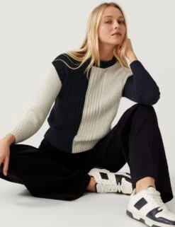 Cotton Rich Colour Block Textured Jumper
