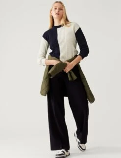 Cotton Rich Colour Block Textured Jumper -M&S SD 01 T38 0184C F4 X EC 1