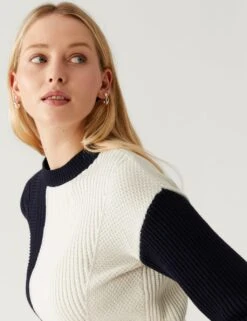 Cotton Rich Colour Block Textured Jumper -M&S SD 01 T38 0184C F4 X EC 2