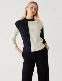 Cotton Rich Colour Block Textured Jumper -M&S SD 01 T38 0184C F4 X EC 3