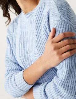 Cotton Rich Textured Crew Neck Jumper -M&S SD 01 T38 0184 E2 X EC 2