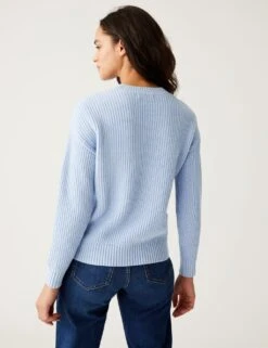Cotton Rich Textured Crew Neck Jumper -M&S SD 01 T38 0184 E2 X EC 3