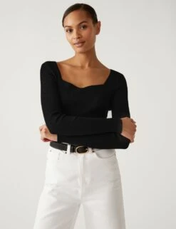 Ribbed Sweetheart Neck Jumper -M&S SD 01 T38 0258 Y0 X EC 1