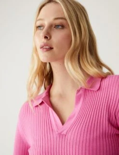 Ribbed Collared V-Neck Jumper -M&S SD 01 T38 0489 QY X EC 1