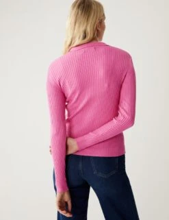 Ribbed Collared V-Neck Jumper -M&S SD 01 T38 0489 QY X EC 3