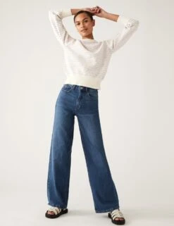 Cotton Rich Striped Relaxed Jumper -M&S SD 01 T38 0662A G4 X EC 1