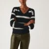 Soft Touch Striped Ribbed V-Neck Jumper -M&S SD 01 T38 2933A Y4 X EC 0