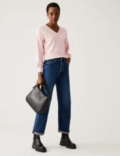 Soft Touch Ribbed V-Neck Relaxed Jumper