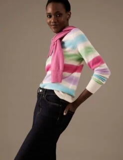 Pure Cashmere Striped Crew Neck Jumper -M&S SD 01 T38 3995A ZZ X EC 1