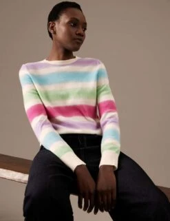 Pure Cashmere Striped Crew Neck Jumper -M&S SD 01 T38 3995A ZZ X EC 2