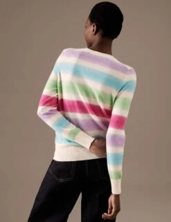 Pure Cashmere Striped Crew Neck Jumper -M&S SD 01 T38 3995A ZZ X EC 3