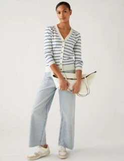 Striped V-Neck Button Front Cardigan -M&S SD 01 T38 4539S Y8 X EC 1