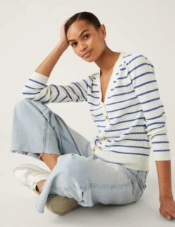 Striped V-Neck Button Front Cardigan -M&S SD 01 T38 4539S Y8 X EC 4
