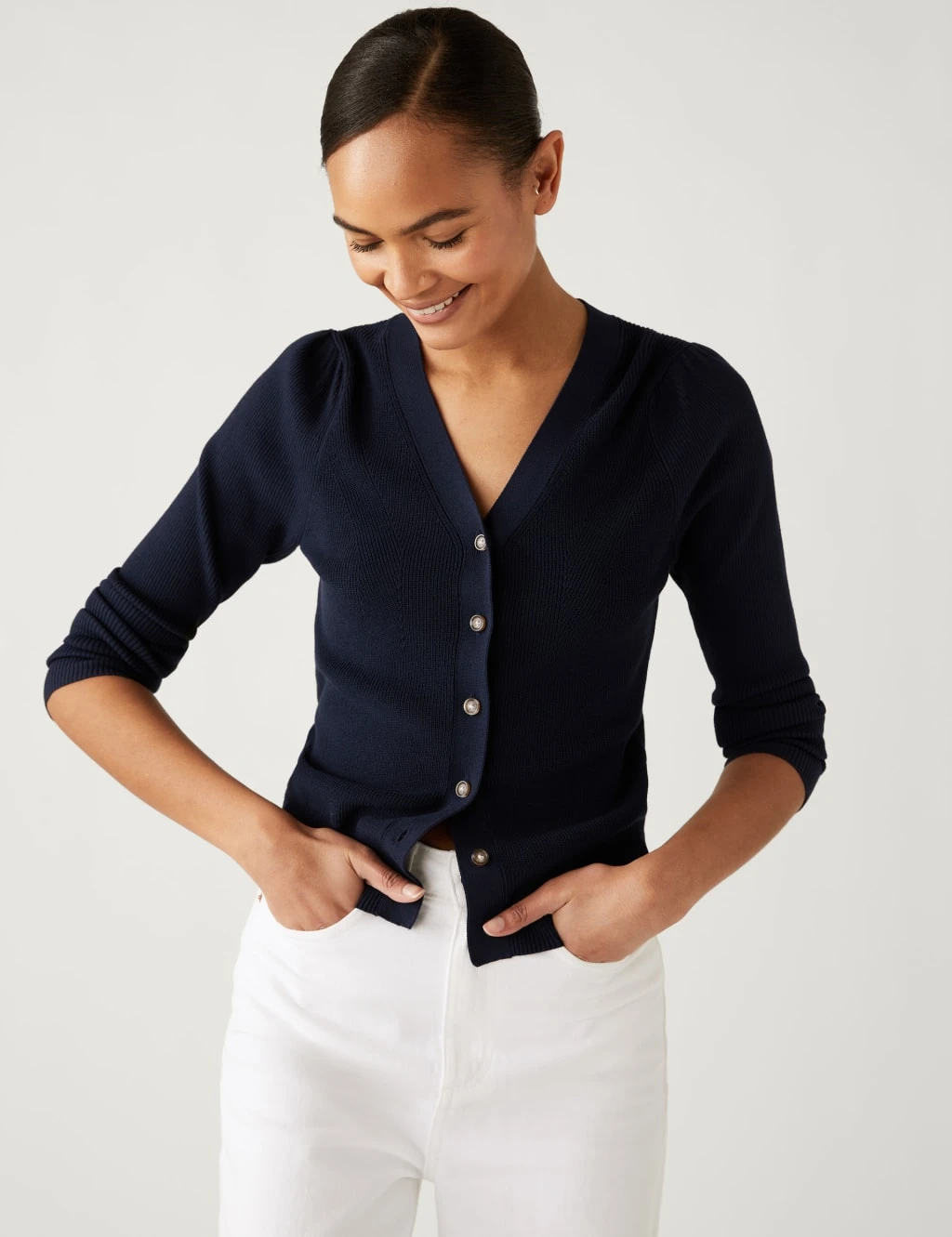 Ribbed V-Neck Cardigan 3 Ribbed V-Neck Cardigan