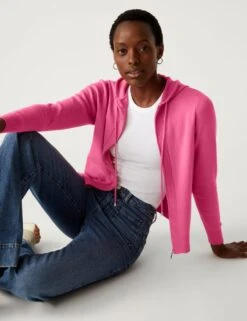 Soft Touch Textured Zip Up Relaxed Hoodie