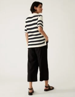 Pure Cotton Striped Collared Knitted Top -M&S SD 01 T38 6193S F4 X EC 2