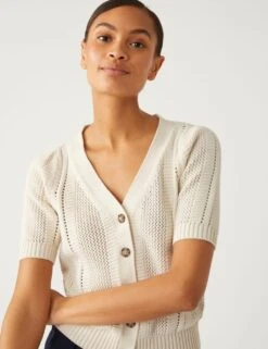 Cotton Rich Textured V-Neck Cardigan