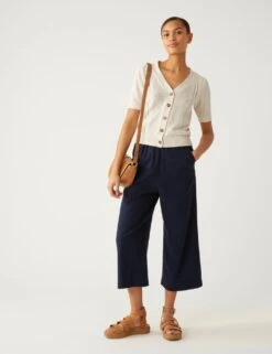 Cotton Rich Textured V-Neck Cardigan -M&S SD 01 T38 6199 KY X EC 1