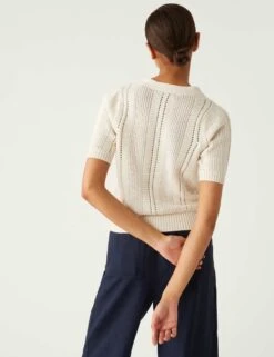 Cotton Rich Textured V-Neck Cardigan -M&S SD 01 T38 6199 KY X EC 3