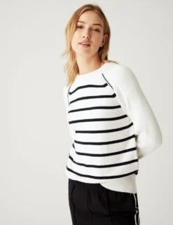 Cotton Rich Striped Crew Neck Jumper