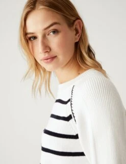 Cotton Rich Striped Crew Neck Jumper -M&S SD 01 T38 6361A K4 X EC 2