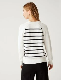 Cotton Rich Striped Crew Neck Jumper -M&S SD 01 T38 6361A K4 X EC 3