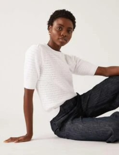 Cotton Rich Textured Knitted Top -M&S SD 01 T38 6778 P6 X EC 2