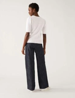 Cotton Rich Textured Knitted Top -M&S SD 01 T38 6778 P6 X EC 3