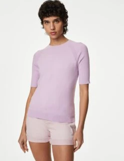 Cotton Rich Ribbed Crew Neck Knitted Top 11 Cotton Rich Ribbed Crew Neck Knitted Top -M&S SD 01 T38 6905 G0 X EC 2