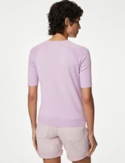 Cotton Rich Ribbed Crew Neck Knitted Top 12 Cotton Rich Ribbed Crew Neck Knitted Top -M&S SD 01 T38 6905 G0 X EC 3