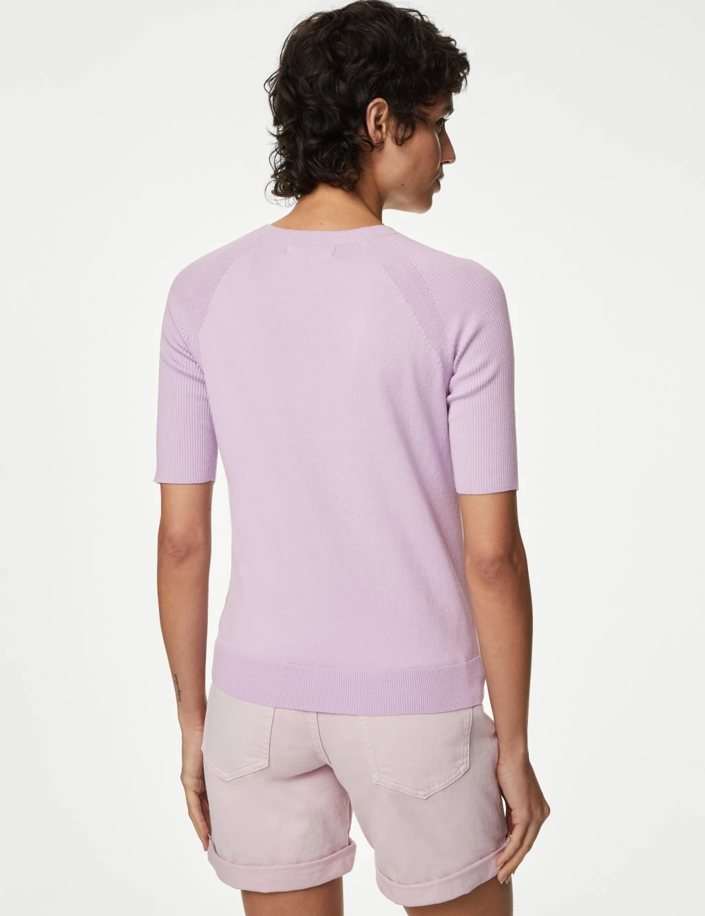 Cotton Rich Ribbed Crew Neck Knitted Top 7 Cotton Rich Ribbed Crew Neck Knitted Top - Image 5