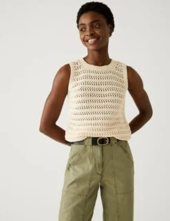 Pure Cotton Textured Knitted Vest -M&S SD 01 T38 6947 KY X EC 2