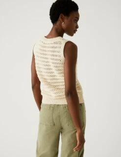 Pure Cotton Textured Knitted Vest -M&S SD 01 T38 6947 KY X EC 3