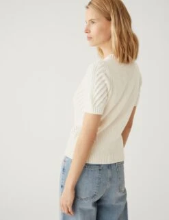 Cotton Rich Textured Crew Neck Knitted Top -M&S SD 01 T38 6982 KY X EC 3