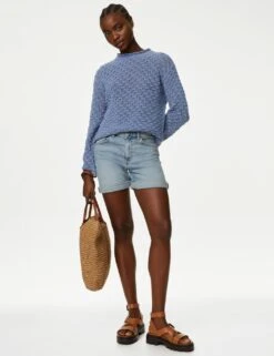 Cotton Blend Textured Crew Neck Jumper -M&S SD 01 T38 6984 KP X EC 1