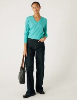 Pure Merino Wool V-Neck Jumper -M&S SD 01 T38 7972 DJ X EC 2