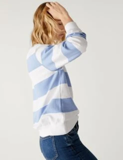 Cotton Rich Striped Crew Neck Sweatshirt 9 Cotton Rich Striped Crew Neck Sweatshirt -M&S SD 01 T41 1148C BB X EC 1