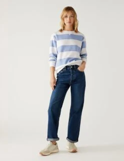 Cotton Rich Striped Crew Neck Sweatshirt 10 Cotton Rich Striped Crew Neck Sweatshirt -M&S SD 01 T41 1148C BB X EC 2