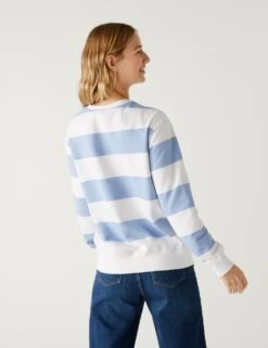 Cotton Rich Striped Crew Neck Sweatshirt 11 Cotton Rich Striped Crew Neck Sweatshirt -M&S SD 01 T41 1148C BB X EC 3