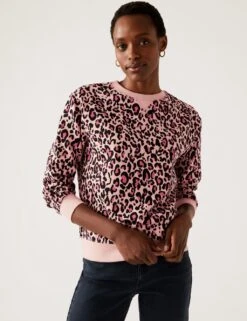 Cotton Rich Printed Crew Neck Sweatshirt -M&S SD 01 T41 1408C A4 X EC 3