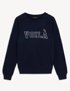 Pure Cotton Slogan Crew Neck Sweatshirt -M&S SD 01 T41 1410C F4 X EC 90