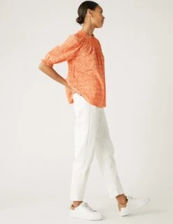 Cotton Blend Printed Shirred Blouse -M&S SD 01 T41 1503W P4 X EC 2