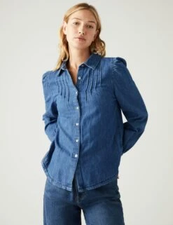 Denim Collared Pintuck Shirt -M&S SD 01 T41 1537W HP X EC 2