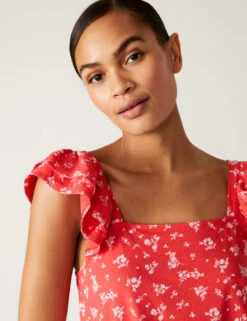 Pure Cotton Printed Ruffle Vest -M&S SD 01 T41 2032C B4 X EC 1