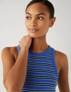 Cotton Rich Striped Ribbed Vest Top 9 Cotton Rich Striped Ribbed Vest Top -M&S SD 01 T41 2131C E4 X EC 1