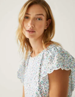 Pure Cotton Floral Broderie Top 9 Pure Cotton Floral Broderie Top -M&S SD 01 T41 2324C Z4 X EC 1