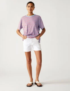 Pure Cotton Oversized Striped T-Shirt -M&S SD 01 T41 2536C E4 X EC 2